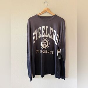 NEW NFL Pittsburgh Steelers Black Grey Ombré Long Sleeve Tee Loose Fit Size M